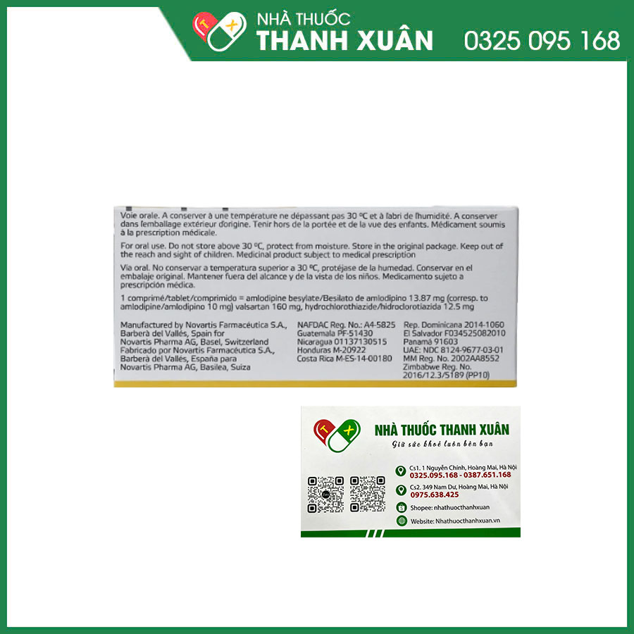 Exforge HCT 10mg/160mg/12,5mg thuốc điều trị tăng huyết áp vô căn